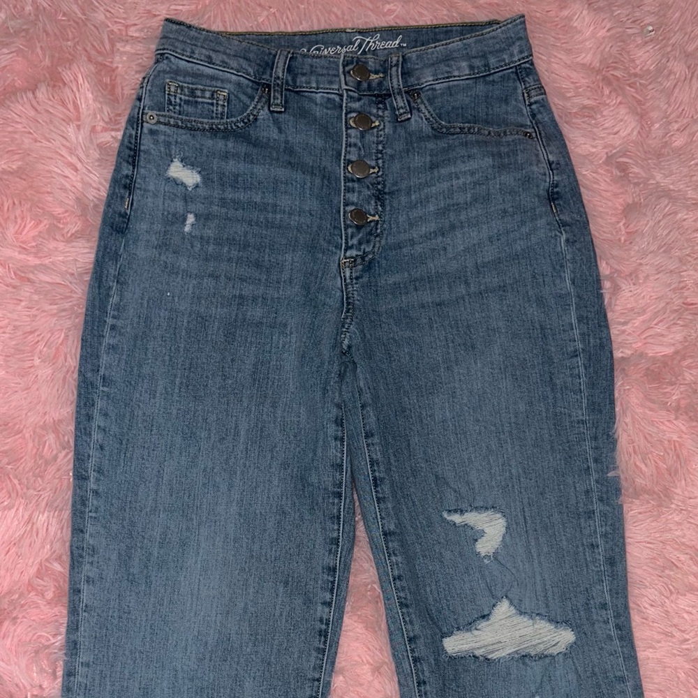 Universal Thread Blue Distressed Straight Leg Jeans